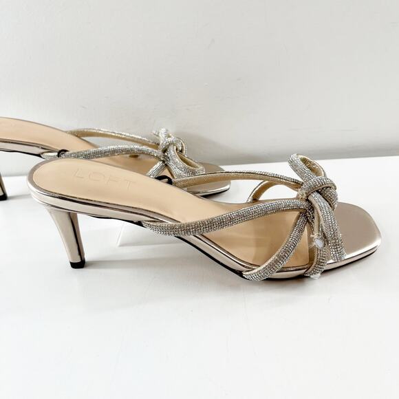 LOFT Bow Sparkle Holiday Slip On Square Toe Mule Kitten Heel Sandals Gold 8 - Picture 6 of 7